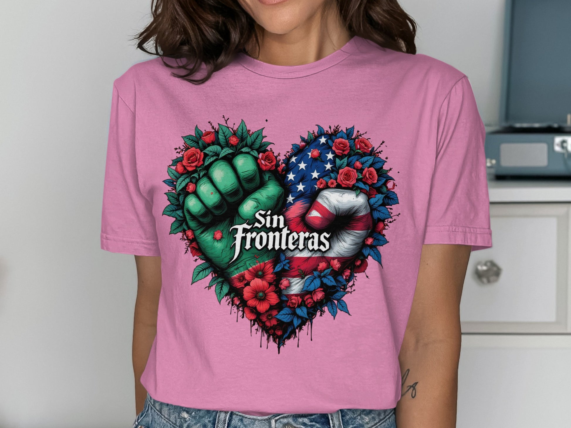 Sin Fronteras Fist and Heart Graphic T-Shirt product