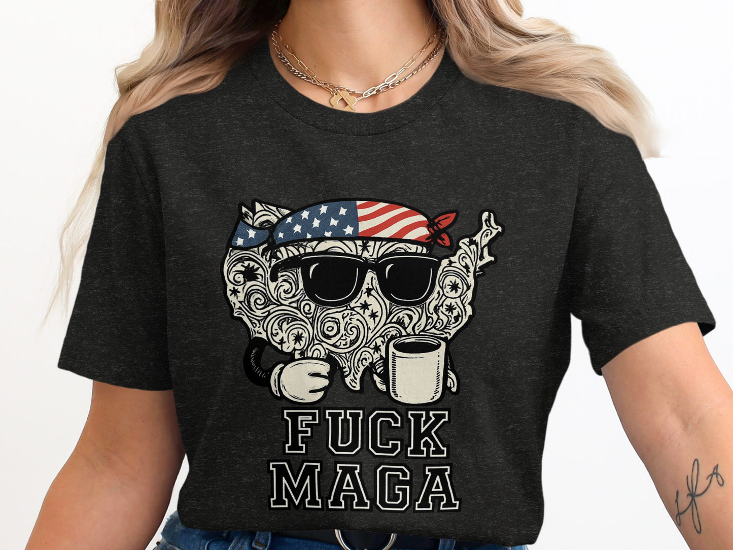 Funny Cat Fuck MAGA Graphic Tee Shirt product type