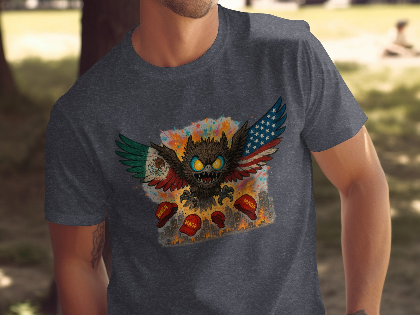 Vibrant Angry Owl USA Mexican Flag T-shirt product type