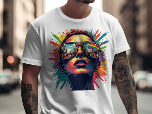 Reflective Sunglasses Girl Urban Street Art T-shirt product type