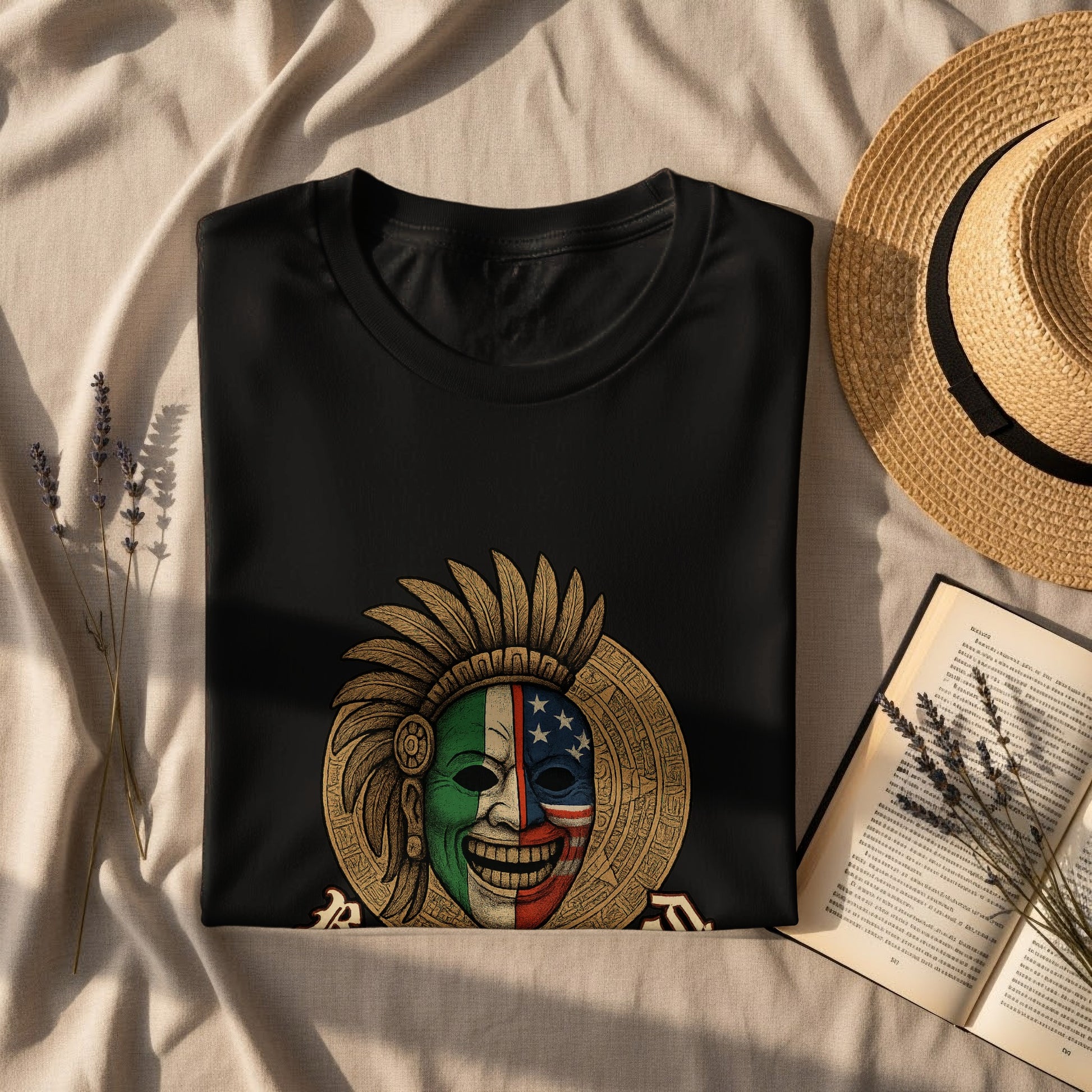 Vibrant Aztec Warrior Mask Design Black T-Shirt product