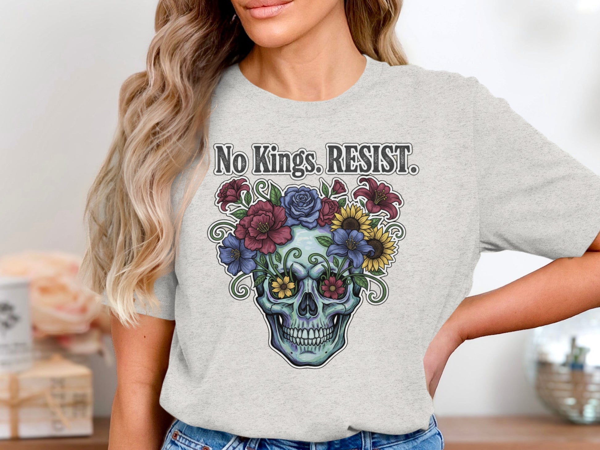 No Kings RESIST Skull with Floral Design Shirt product