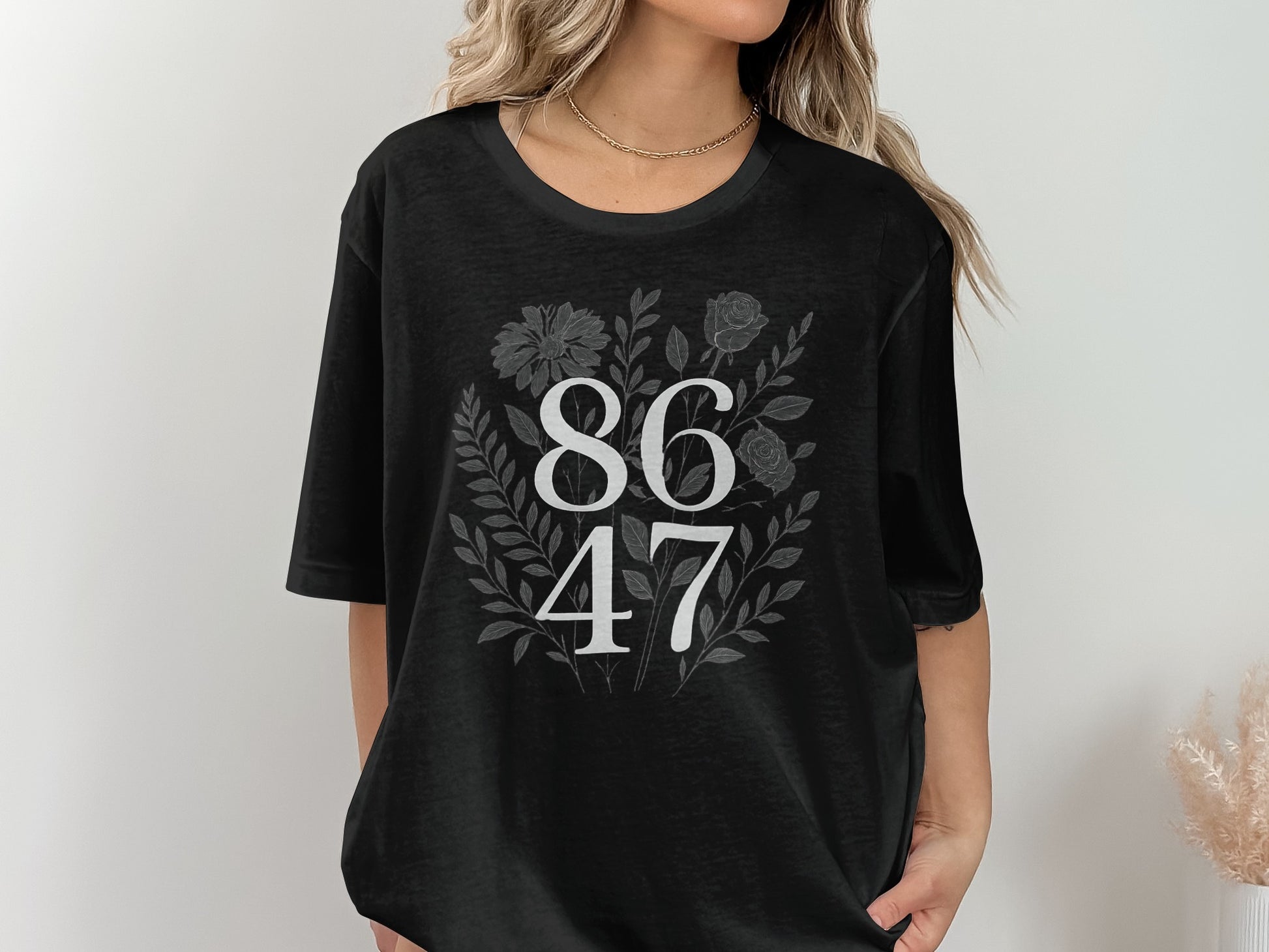 Floral Graphic Black T-shirt with 86 47 Design product