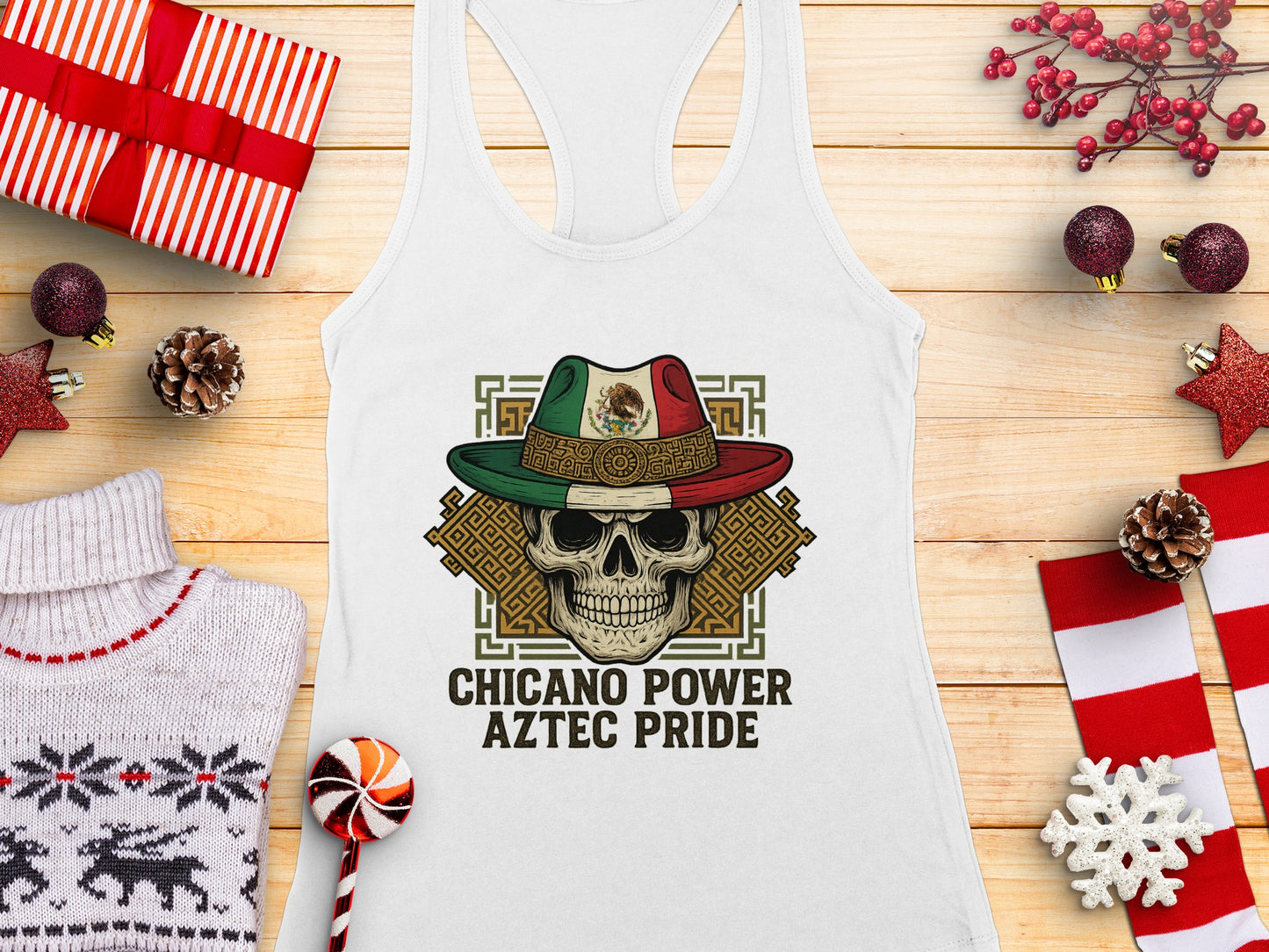 Chicano Power Aztec Pride Skull Design Tank Top
