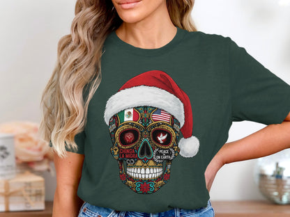 Day of the Dead Santa Skull Design T-shirt
