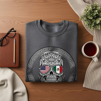 Skull with American and Mexican Flag Sunglasses Shirt