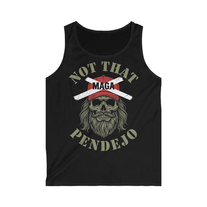 Black tank top with skull wearing a red hat and text "NOT THAT MAGA PENDEJO".