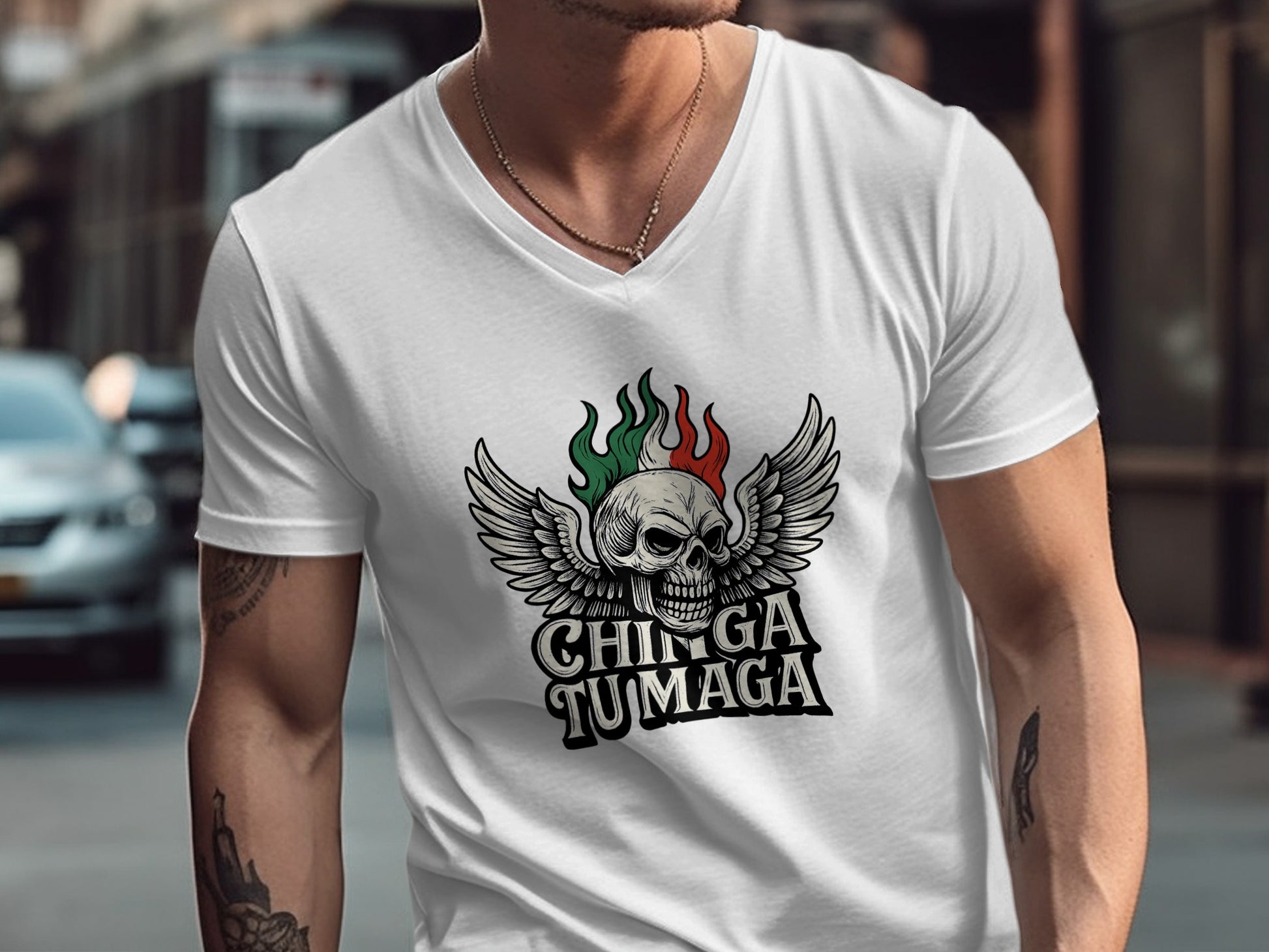 Winged Skull with Flames Chi Gga Tumaga T-shirt product