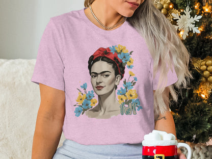 Vibrant Frida Kahlo Flower Crown Art Print T-Shirt