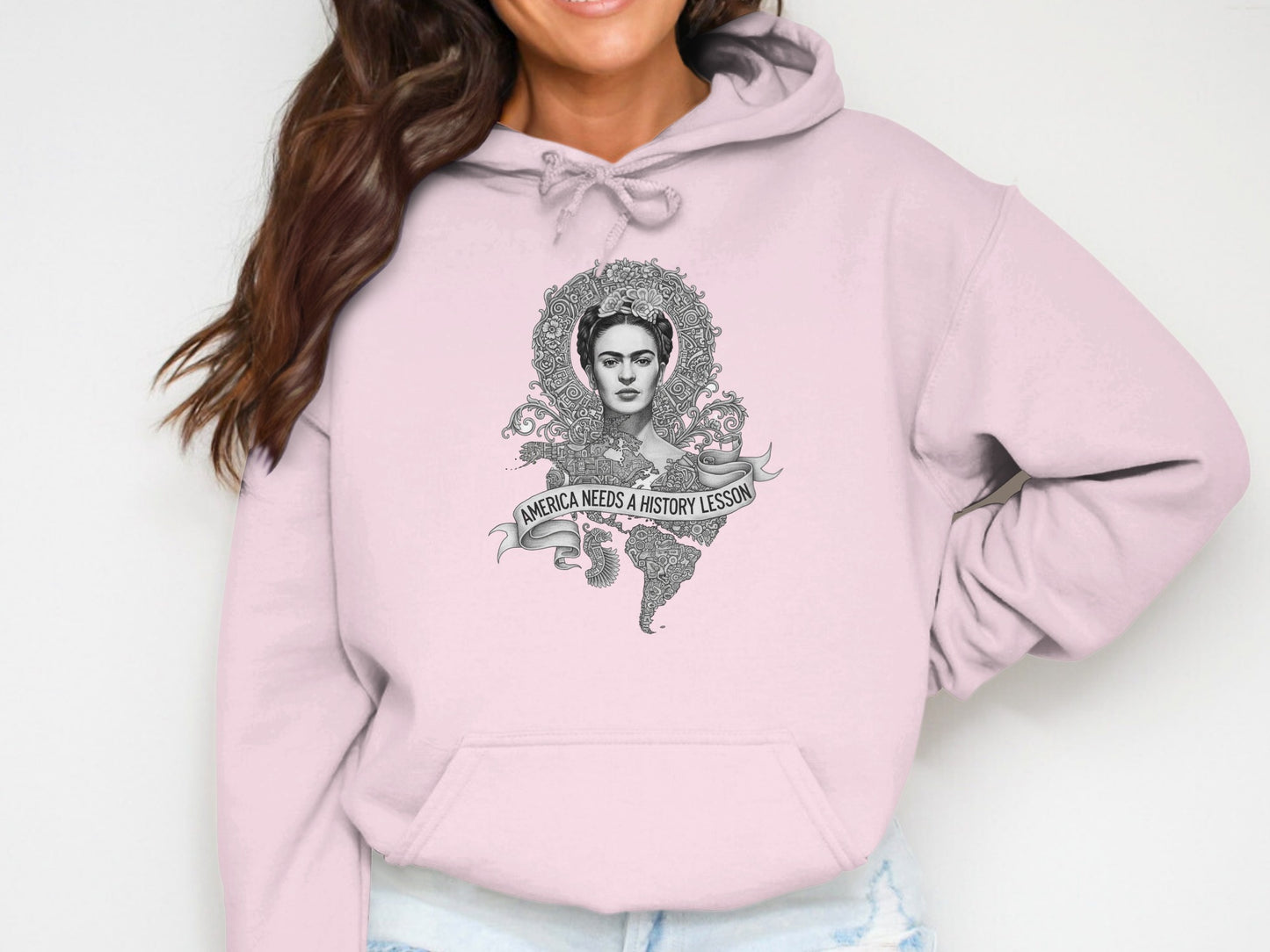 Frida Kahlo America Needs History Lesson Black Background Hoodies