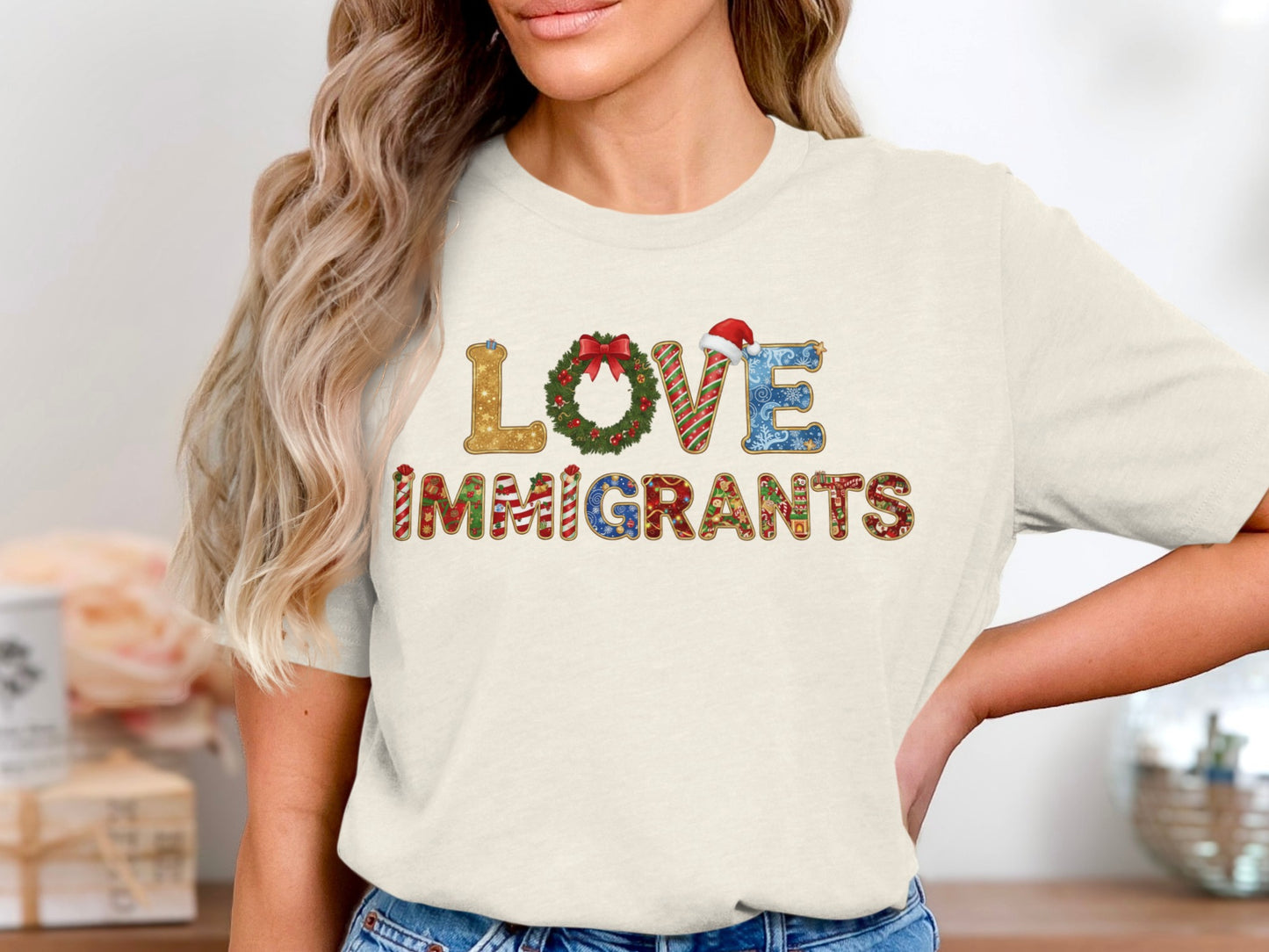 Love Immigrants Holiday Shirt with Festive Design