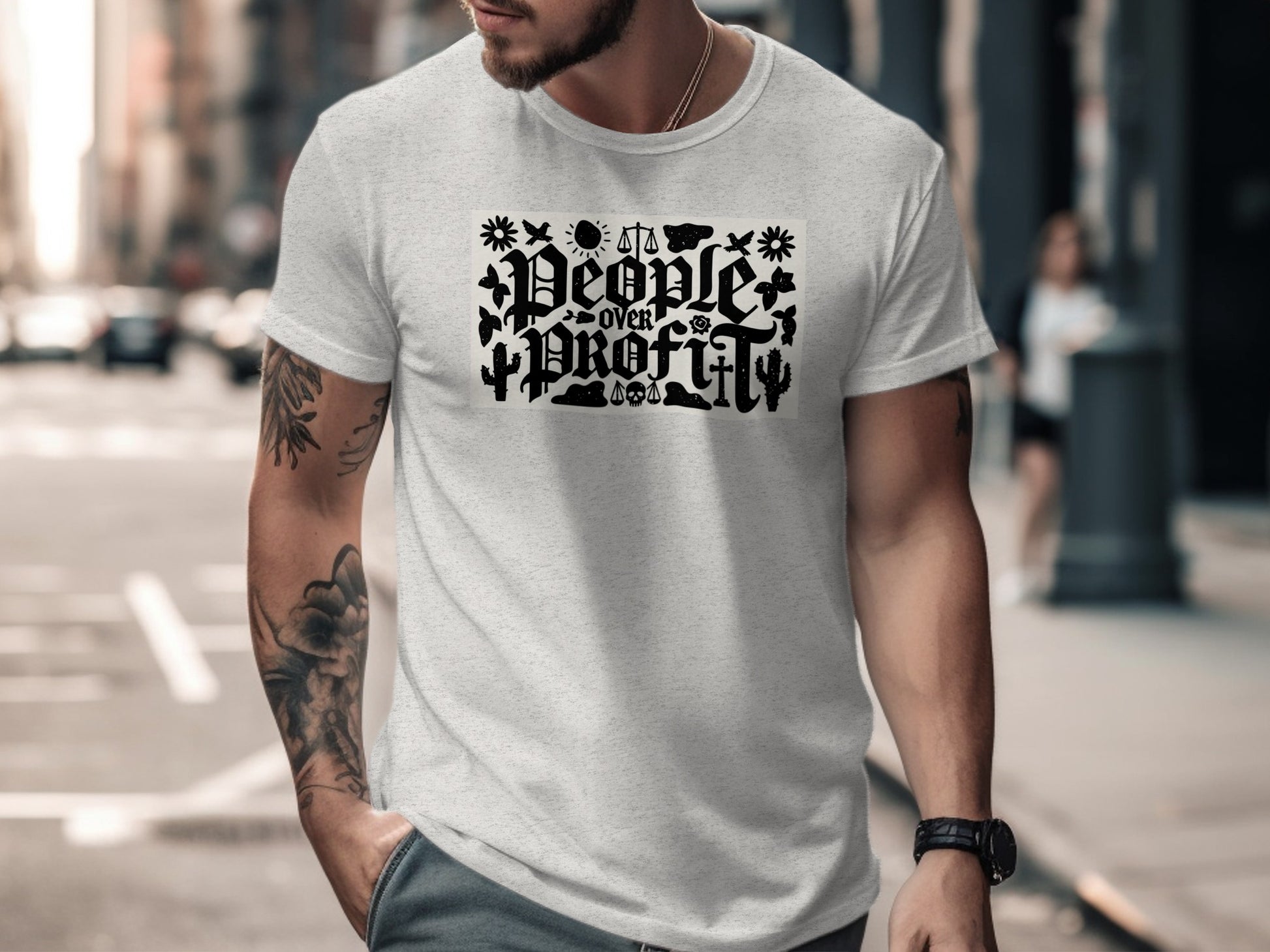 People Over Profit Design on Men's T-Shirt