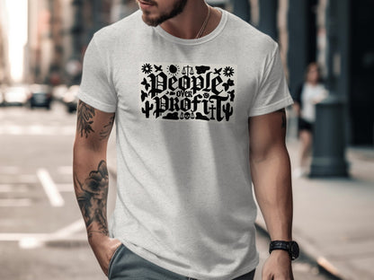 People Over Profit Design on Men's T-Shirt