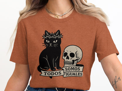 Todos Somos Iguales Graphic Cat Skull Shirt product type