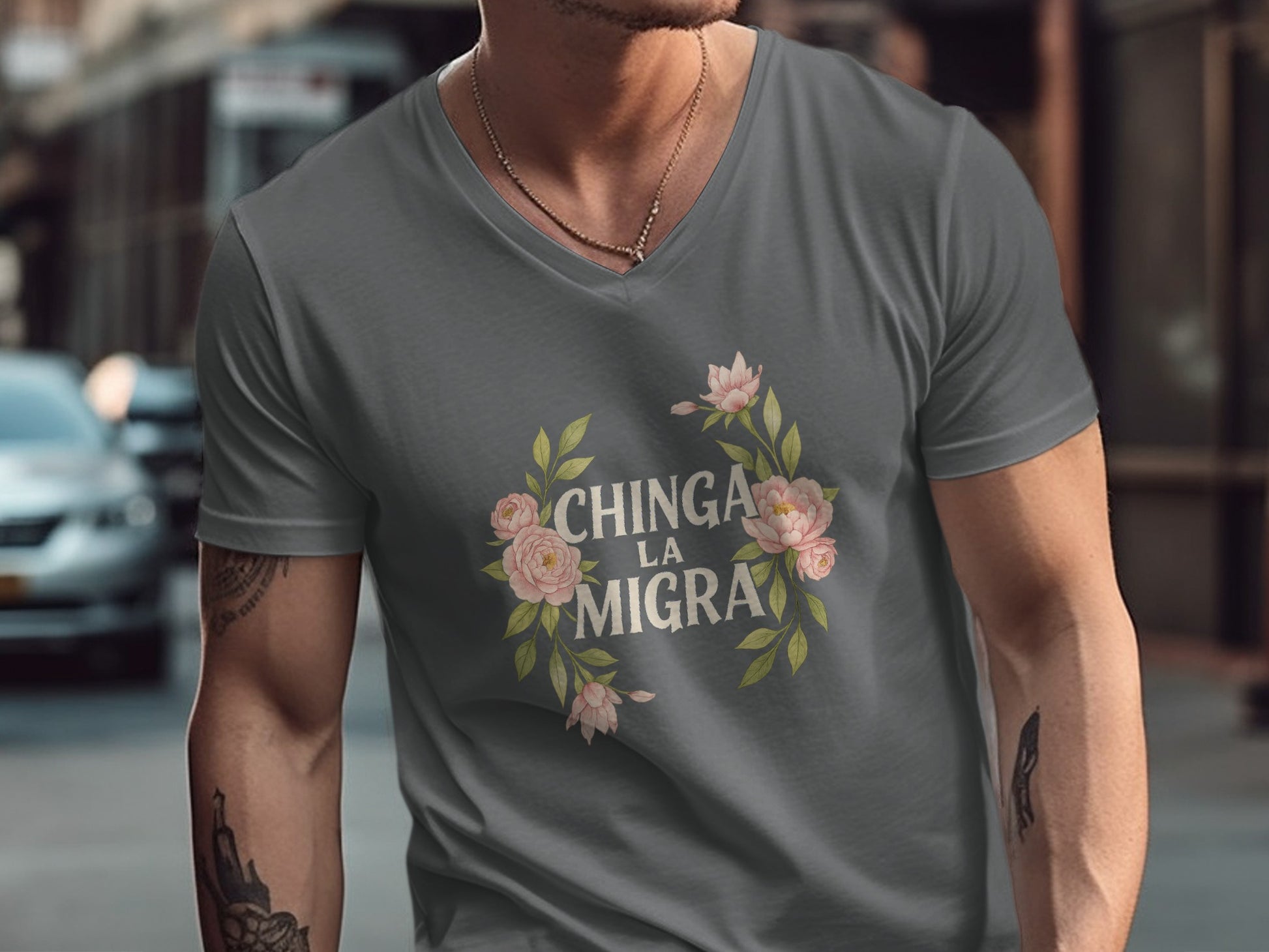 Chinga La Migra Floral Print Statement Shirt product