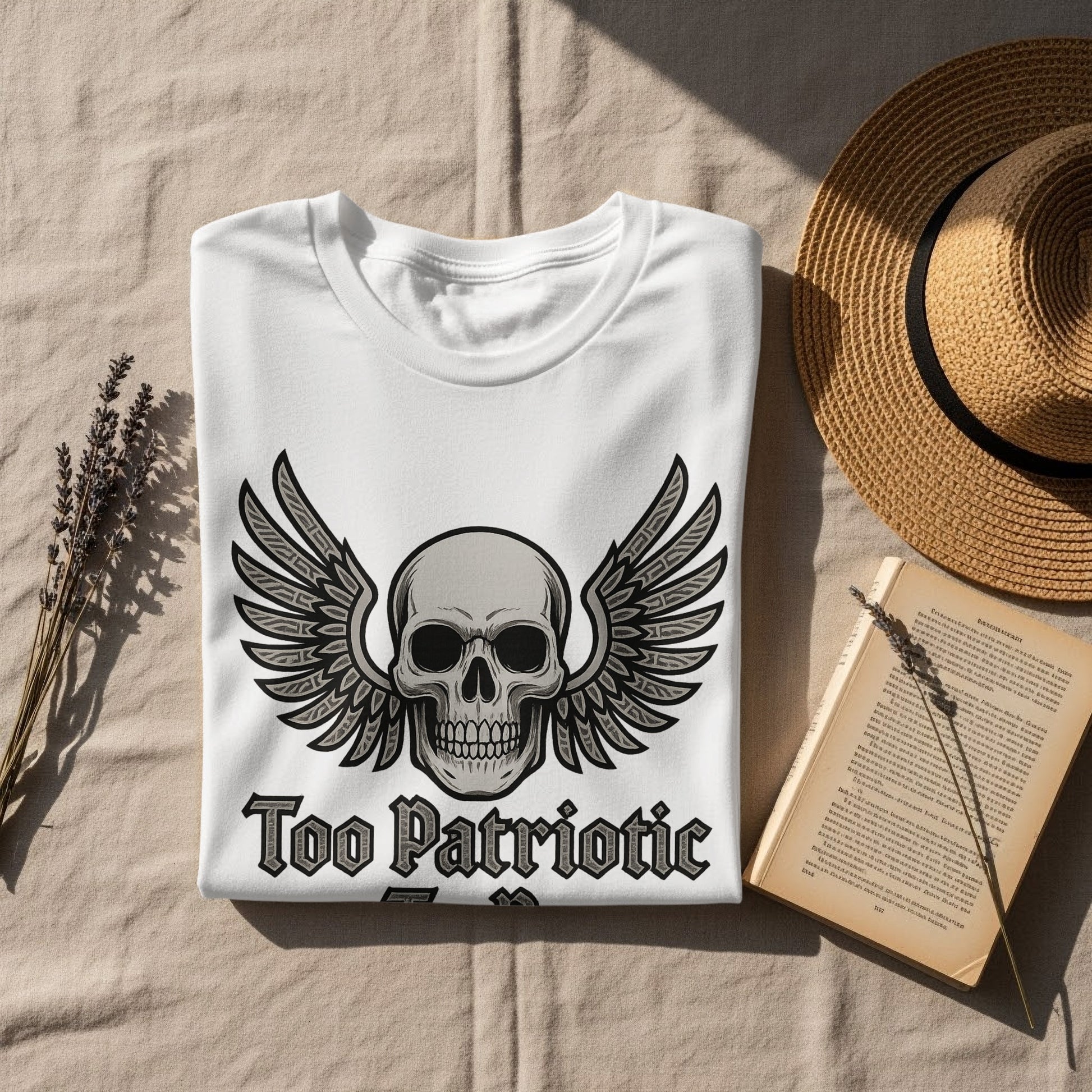 Too Patriotic Skull with Wings Graphic T-shirt
