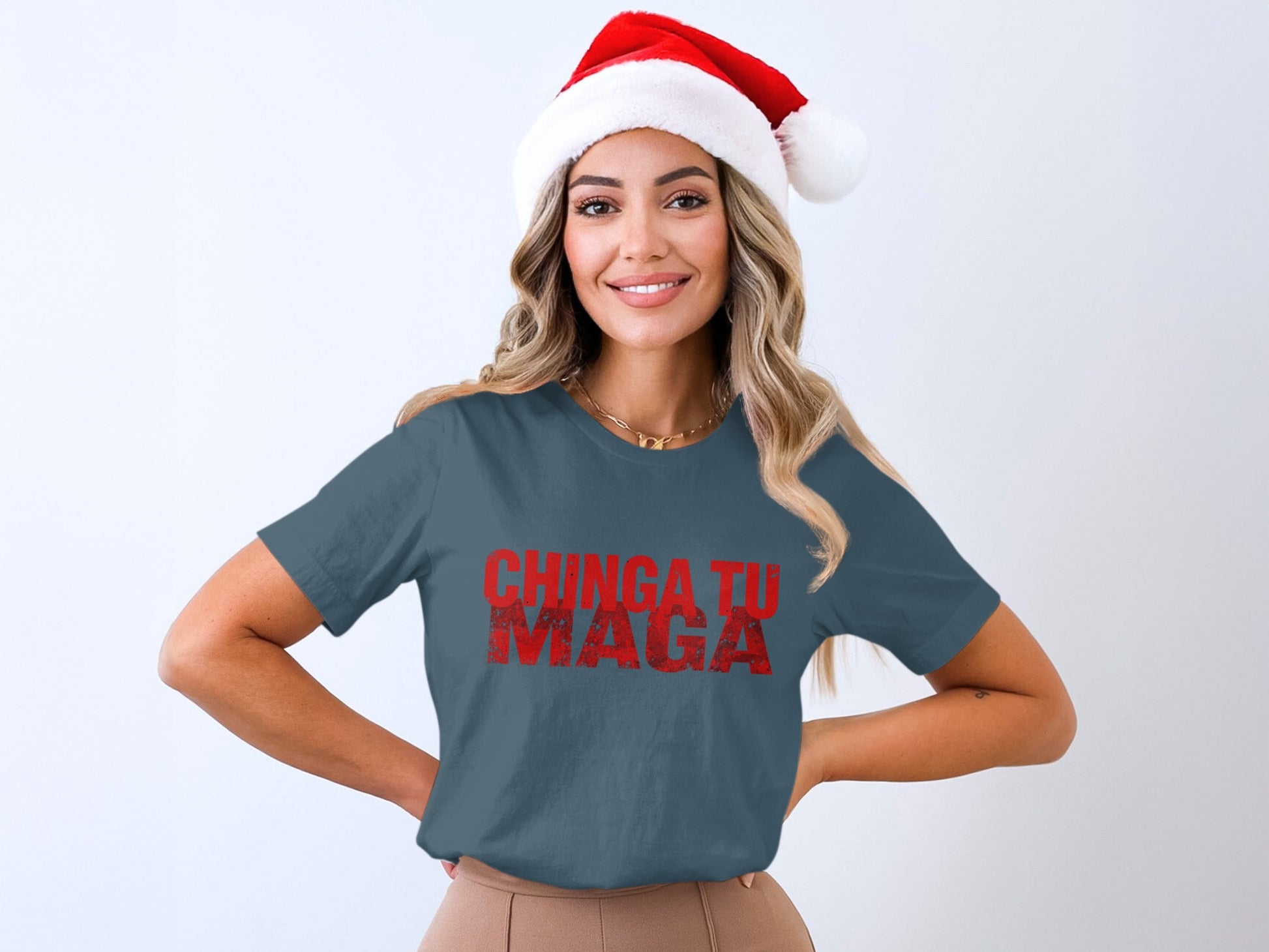 Chinga Tu MAGA Holiday Shirt with Santa Hat Theme