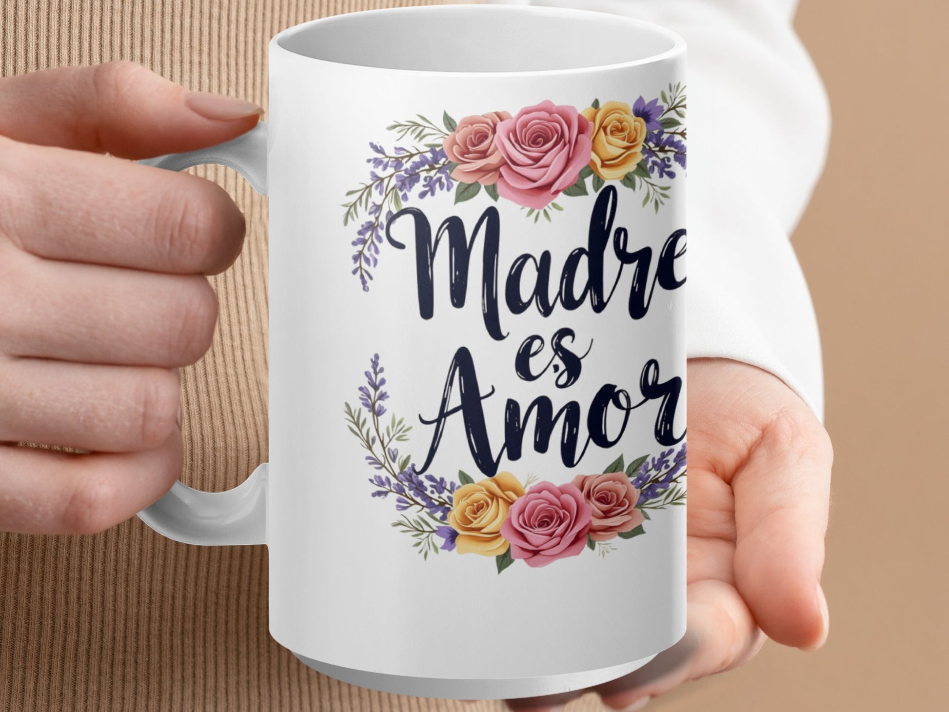 Madre es Amor Floral Design White Mug product type