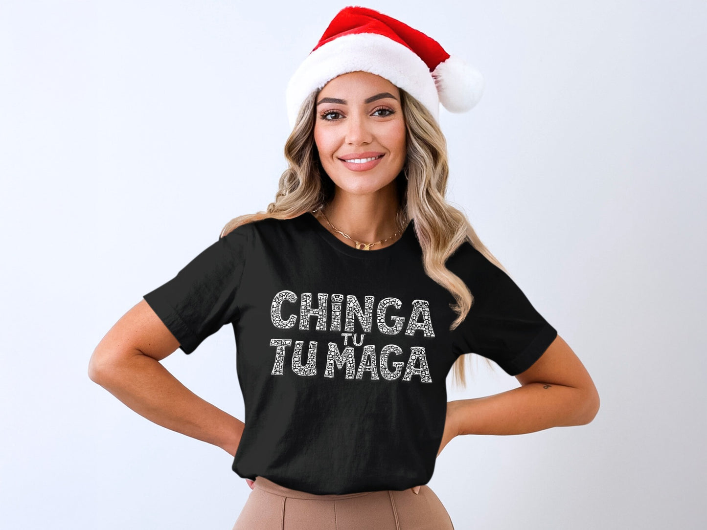 Festive Graphic Shirt with Santa Hat and Funny Text