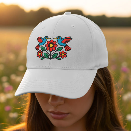 Floral Bird Embroidery White Baseball Cap product