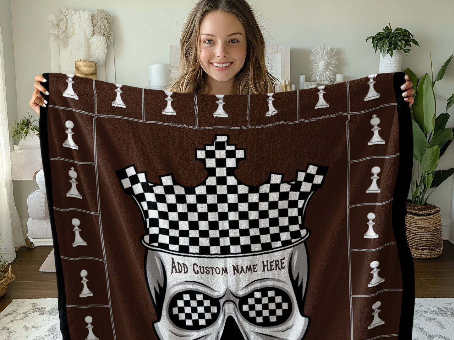 Chess Board Skull King Customizable Blanket product