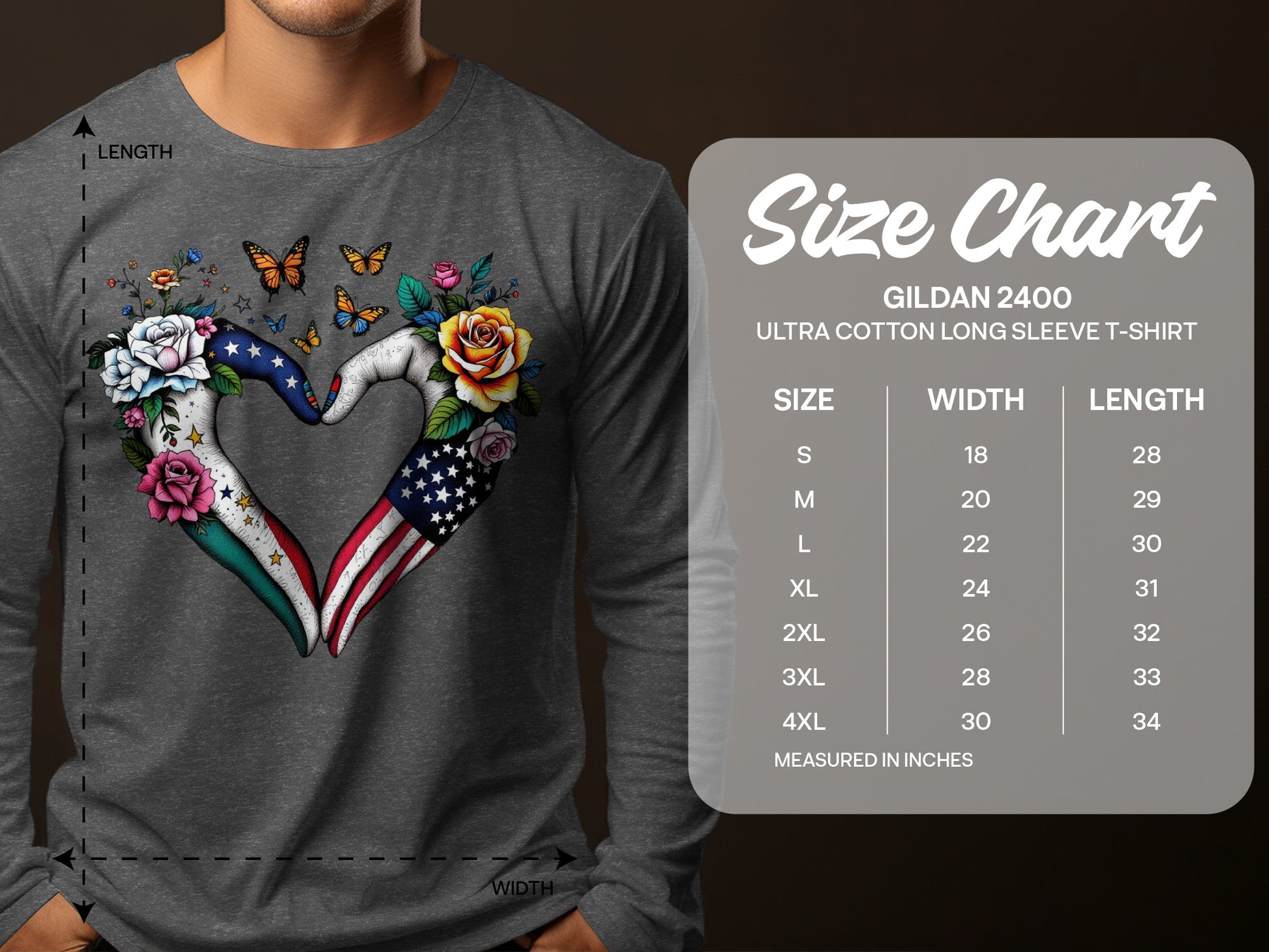 Stylish Heart Shaped Flag and Flower Long Sleeve Shirt