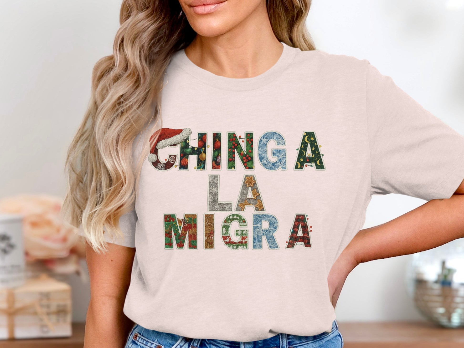 Chinga La Migra Letters Graphic Tee Shirt