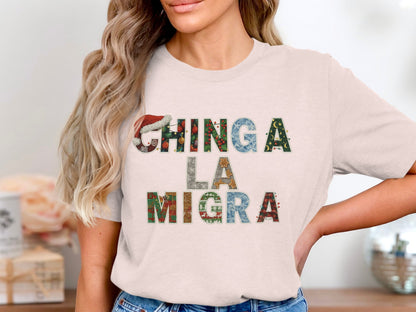 Chinga La Migra Letters Graphic Tee Shirt