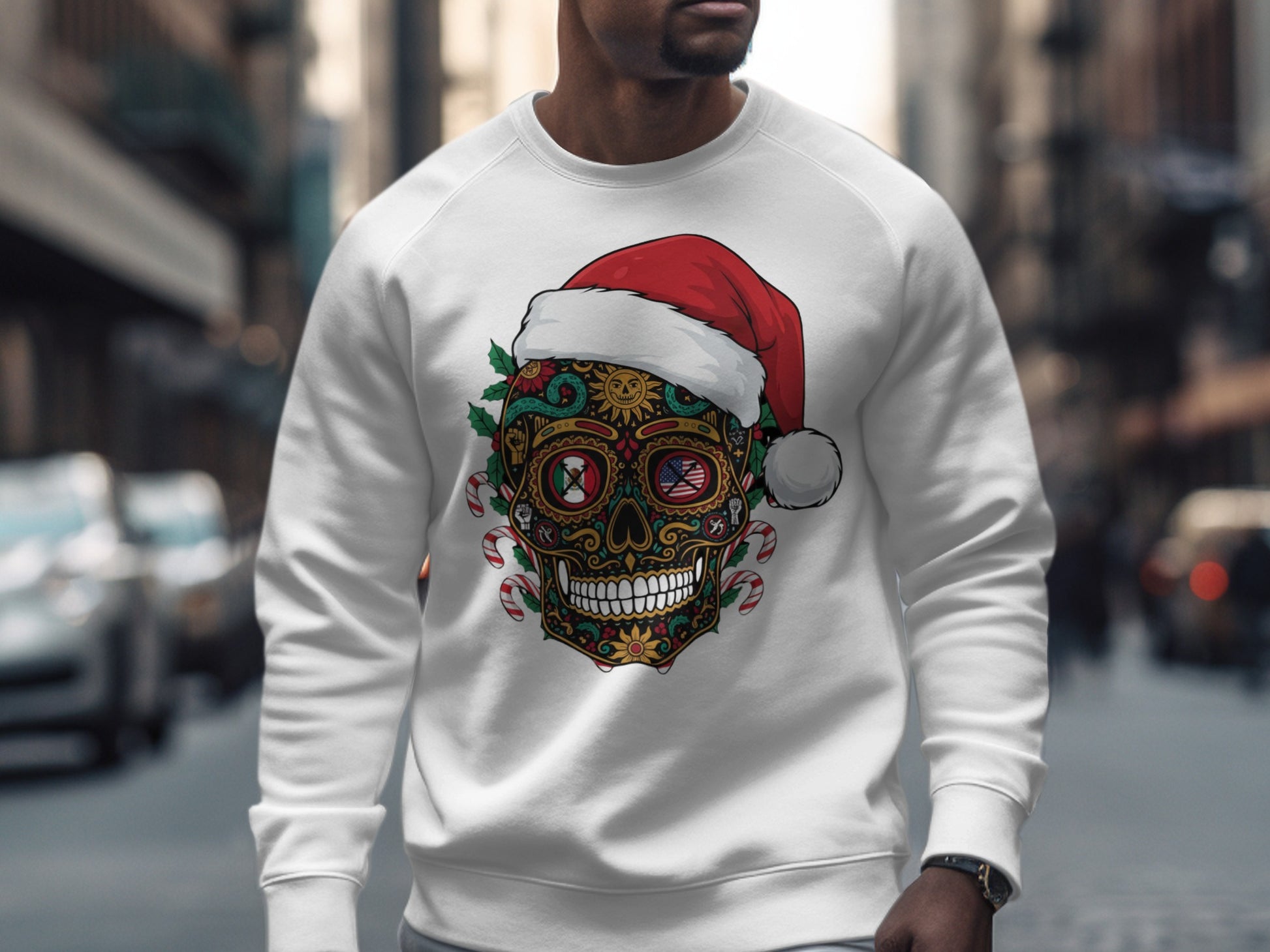 Christmas Skull Santa Hat Sweatshirt