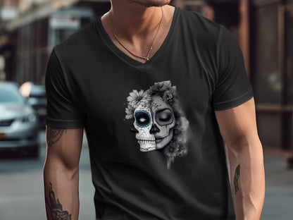 Floral Skull Art Printed Black T-shirt product