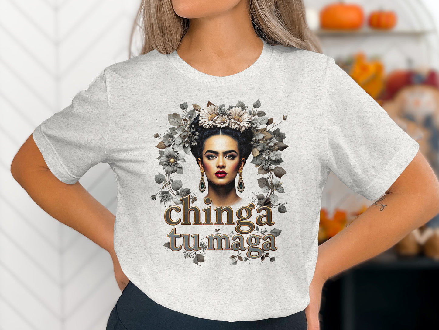 Chinga Tu Maga Graphic Tee with Floral Design