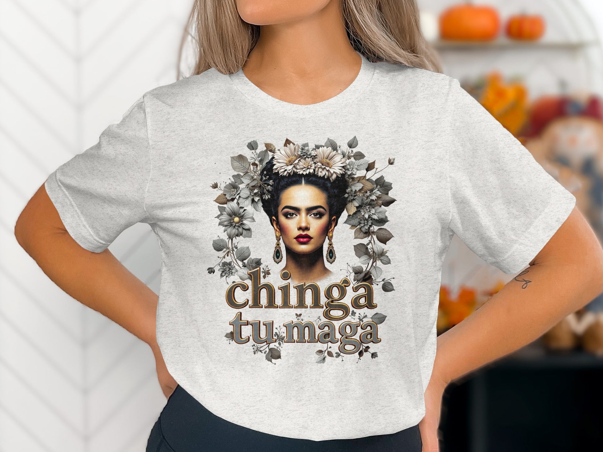 Chinga Tu Maga Graphic Tee with Floral Design