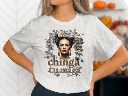 Chinga Tu Maga Graphic Tee with Floral Design