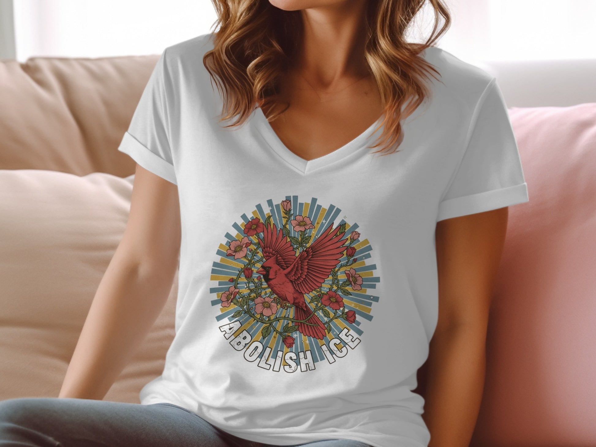 Abolish Ice Graphic Bird with Flowers Design T-Shirt product