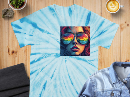 Colorful Sunglasses Artwork on Tie-Dye T-Shirt product