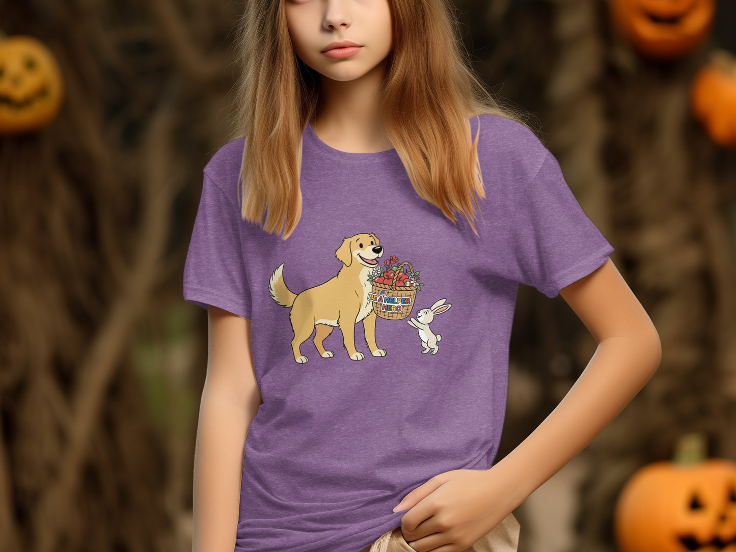 Cute Dog with Rabbit Holding Basket T Shirt