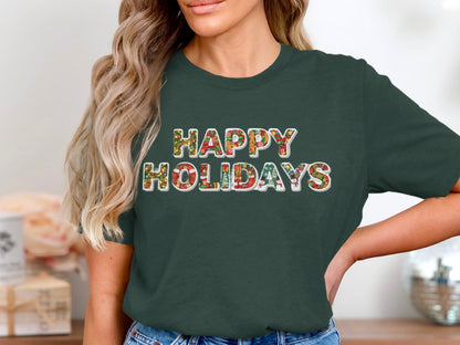 Happy Holidays Printed Shirt Festive Season Apparel