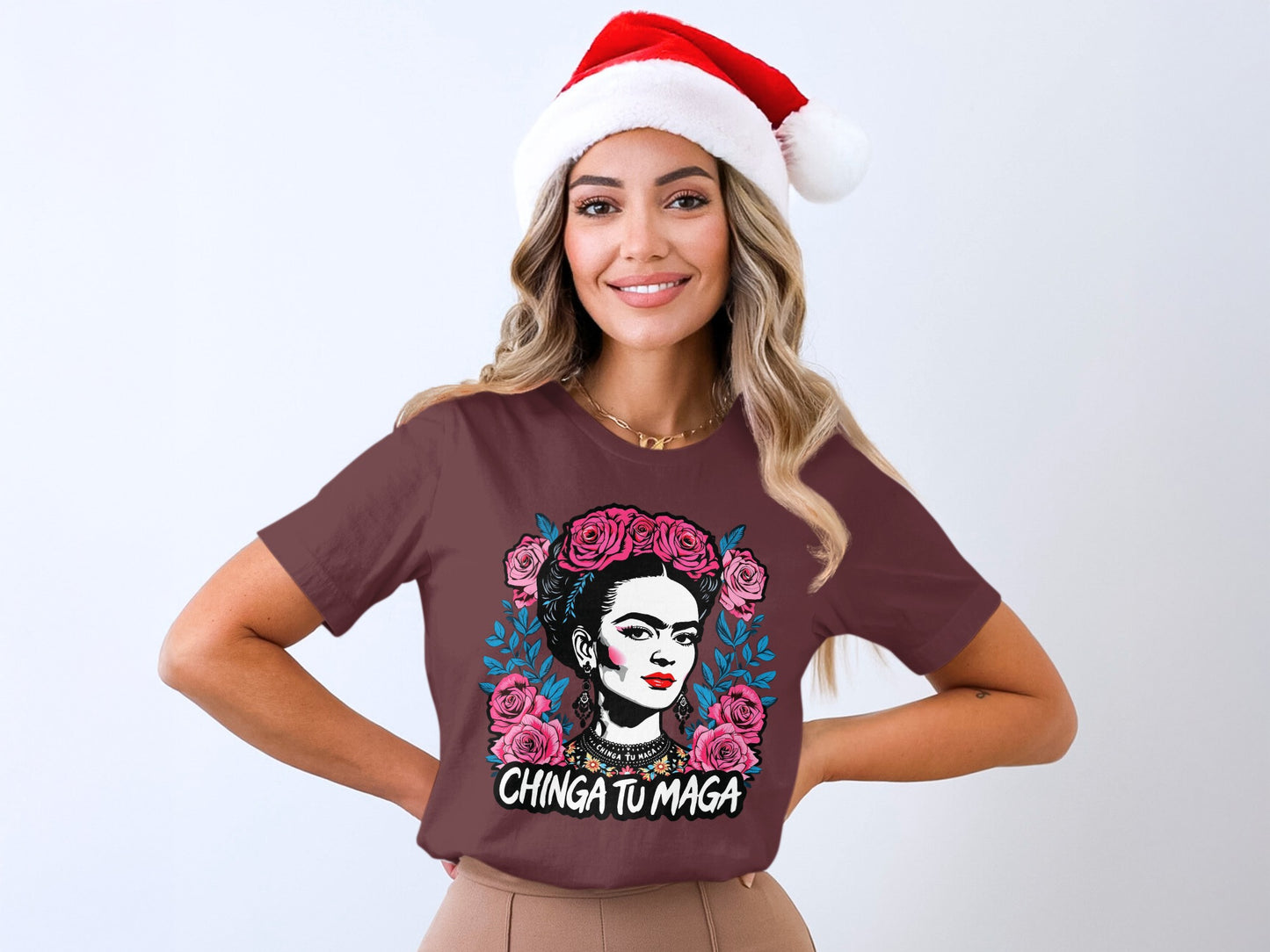 Chinga Tu Maga Graphic Tee with Santa Hat