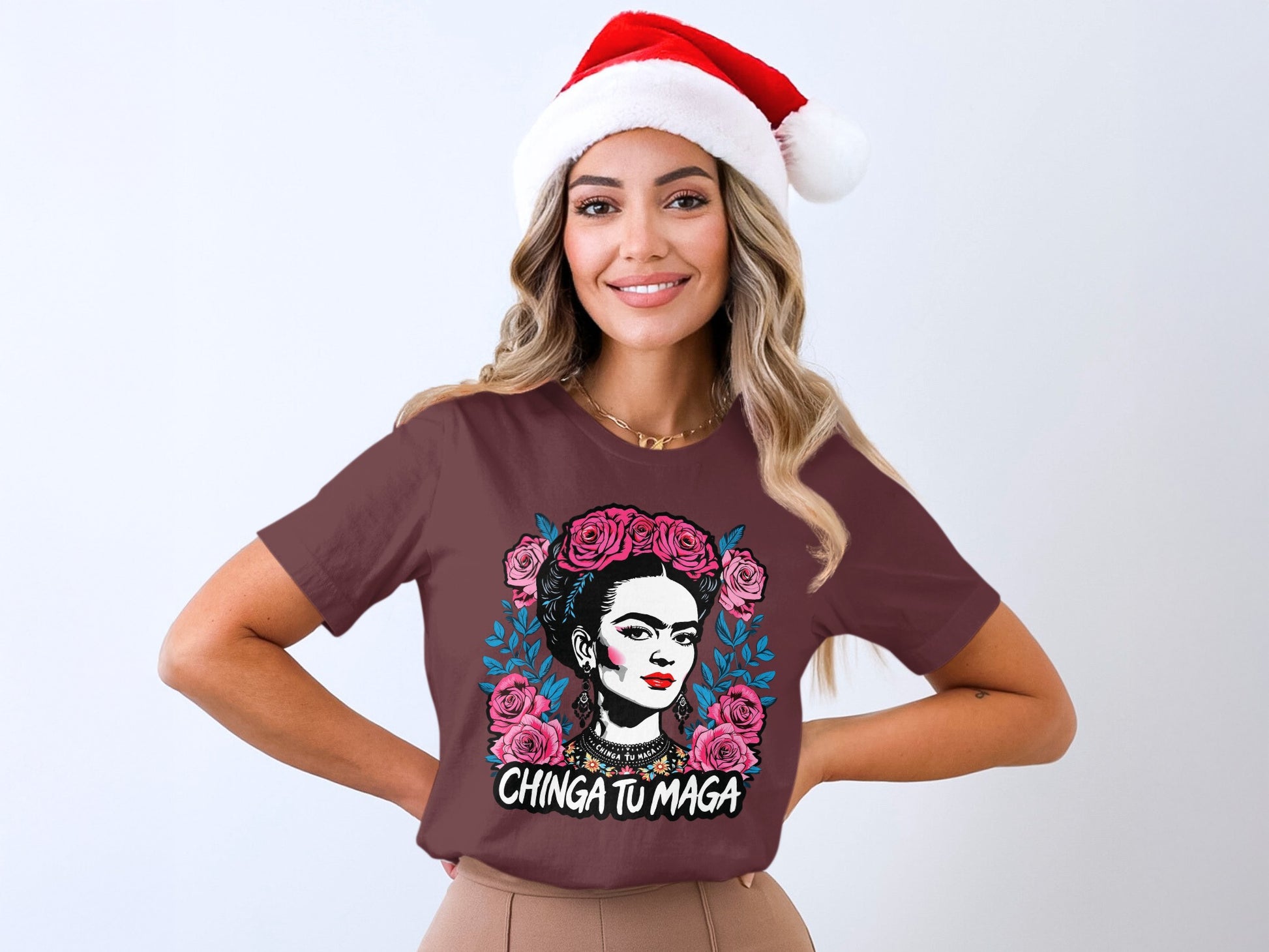 Chinga Tu Maga Graphic Tee with Santa Hat