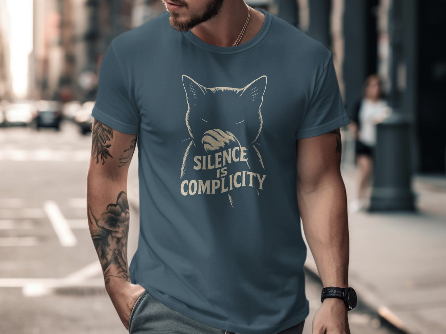 Silence Is Complicity Cat Graphic Design Shirt