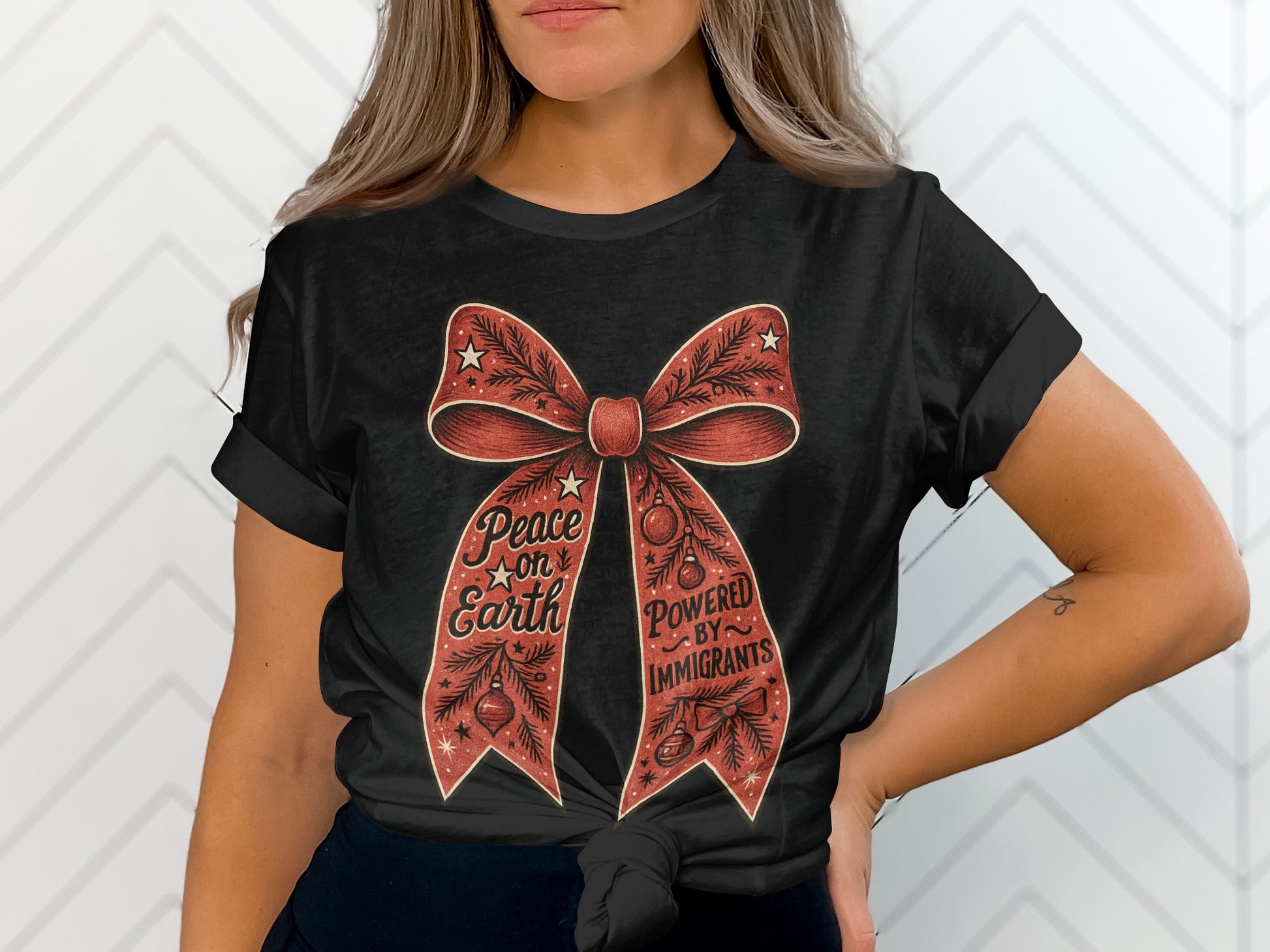 Peace on Earth Powered By Immigrants graphic tee