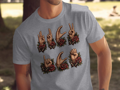 Floral Butterfly Hand Signs Graphic T-shirt Unique Design