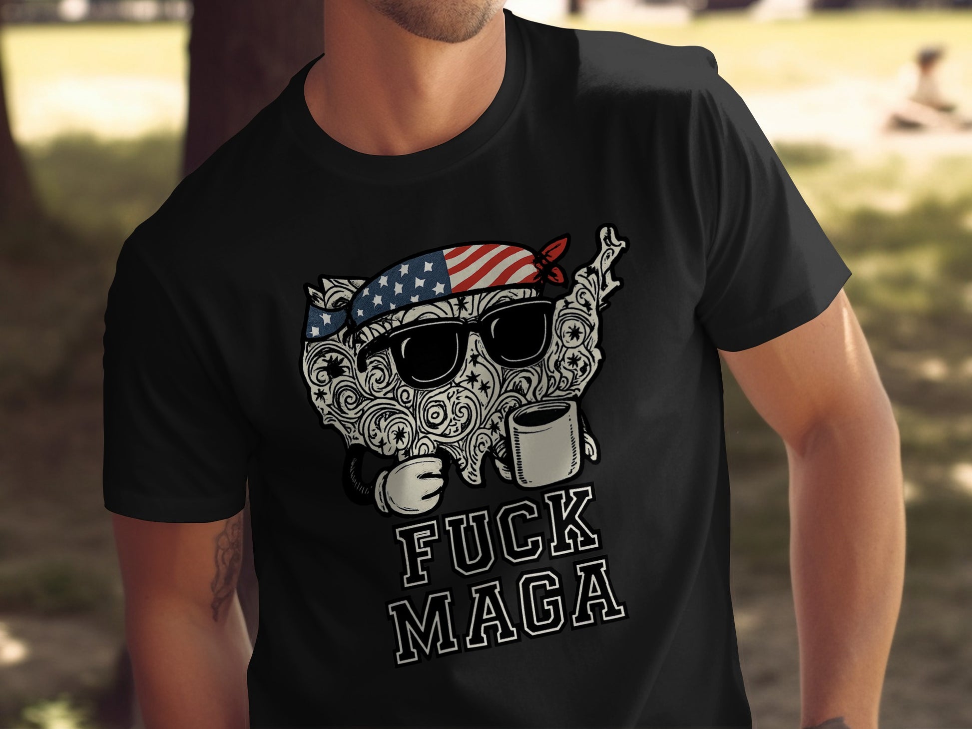 Patriotic Coffee Drinking Cat Fuck Maga Shirt Product