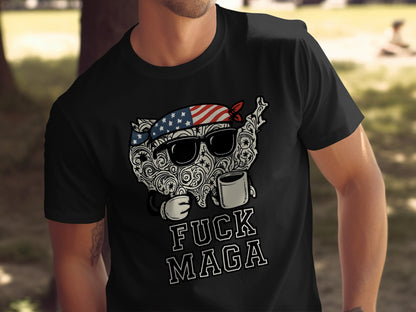 Patriotic Coffee Drinking Cat Fuck Maga Shirt Product