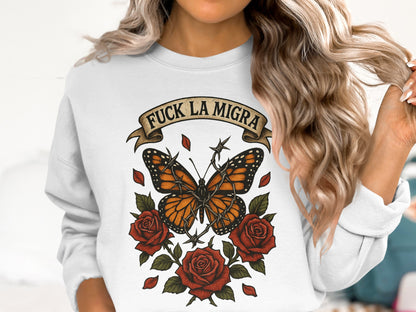 Bold Graphic Sweatshirt with Butterfly and Rose Print product type