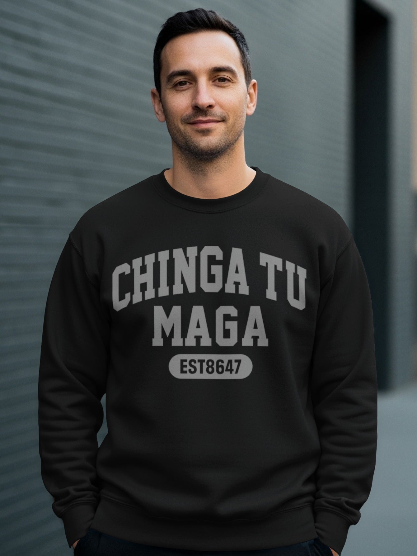 CHINGA TU MAGA EST 8647 Bold Black Graphic Sweatshirt