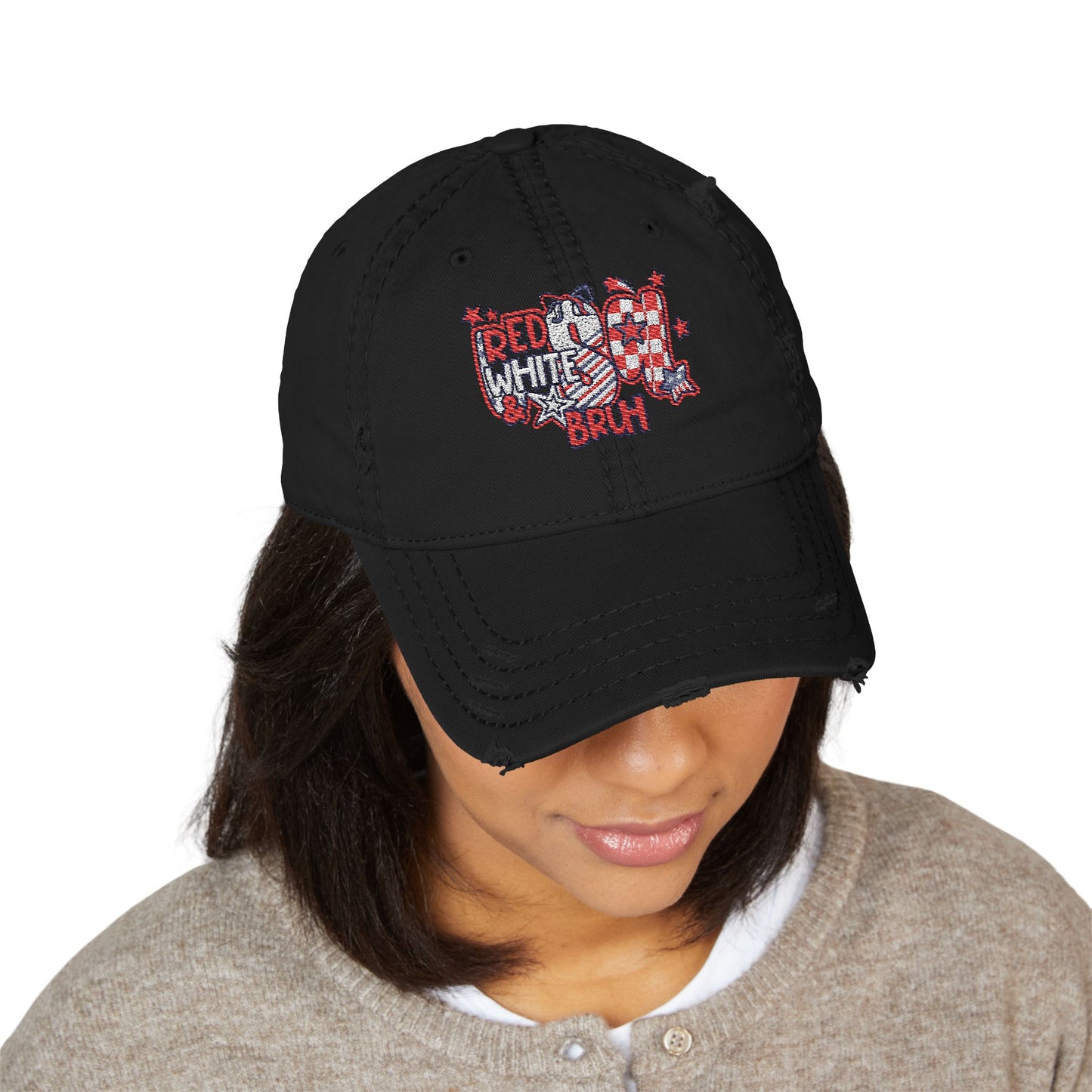 4th of July Hat Distressed Cat Dad Hat with Embroidery | Casual Fashion, Gifts for Cat Lovers, Outdoor Style, Father's Day, Everyday Wear