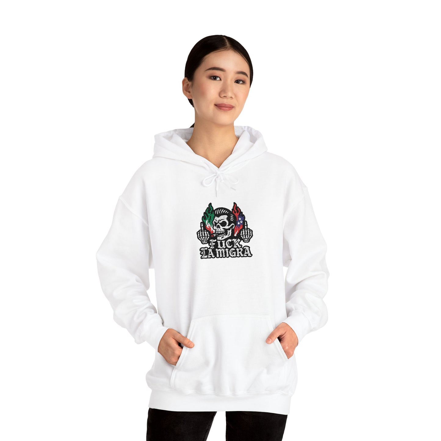 Fuck La Migra Embroidery Hoodie Anto Trump Hoodie Unisex Heavy Blend™ Hooded Sweatshirt