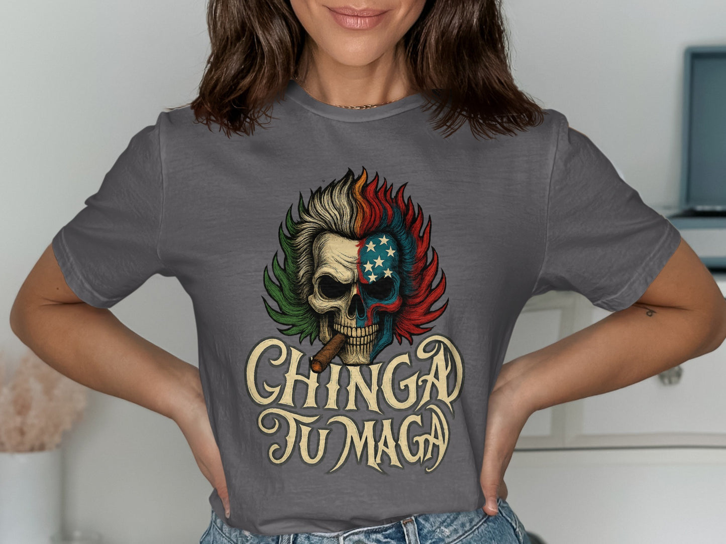 Edgy Skull Graphic Tee Chingad Tu Maga T-shirt product