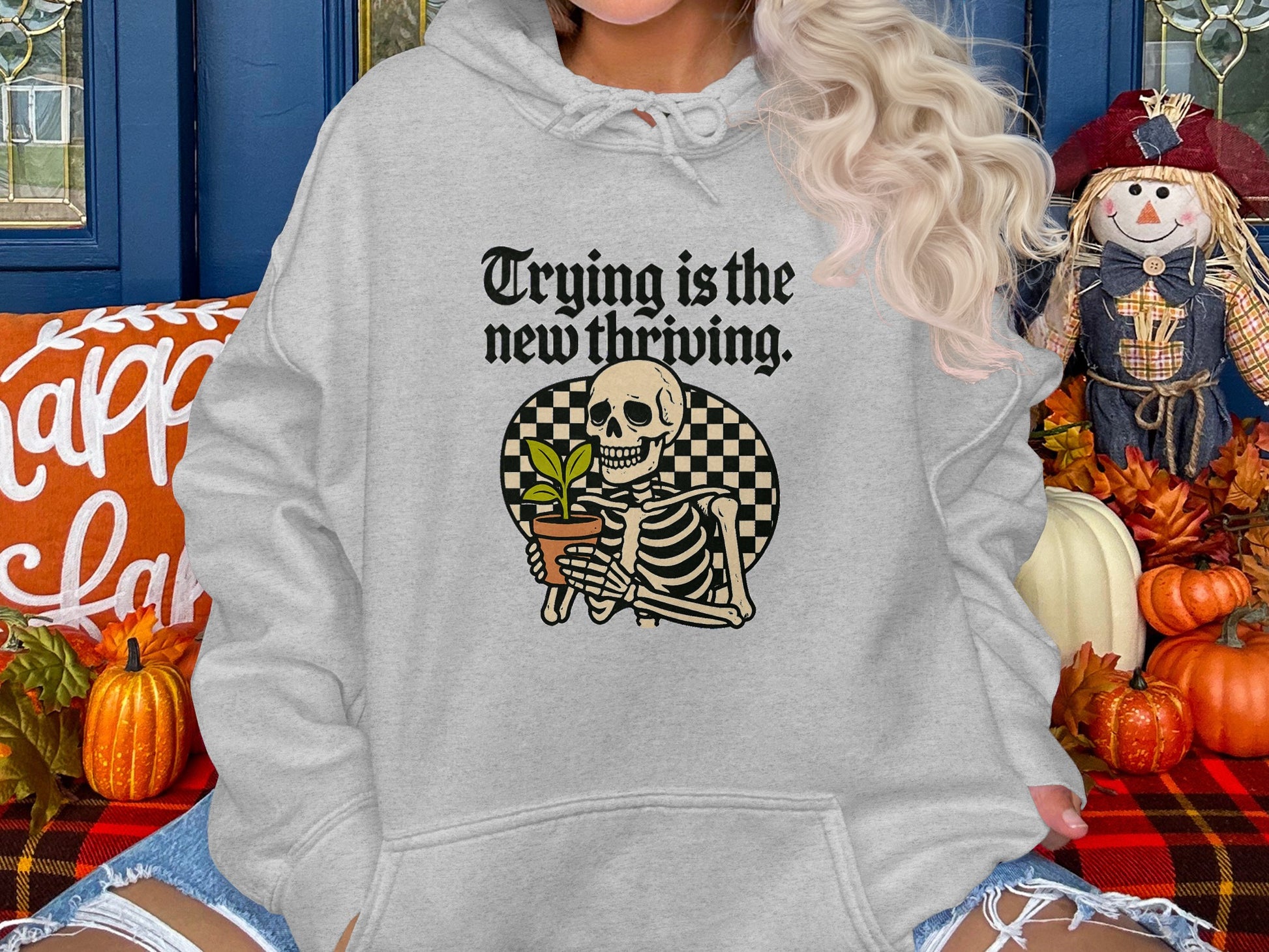 Trying is the New Thriving Skeleton Hoodie product
